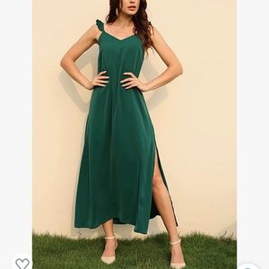 Women's V Neck Side Slit Spaghetti Strap Maxi Cocktail Dress